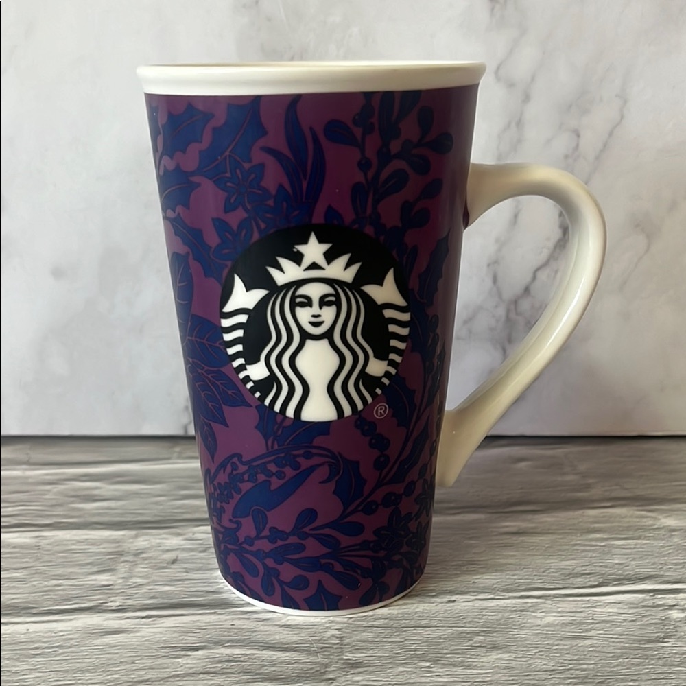Starbucks Purple Floral Ceramic Mug - Purple and Navy 2017